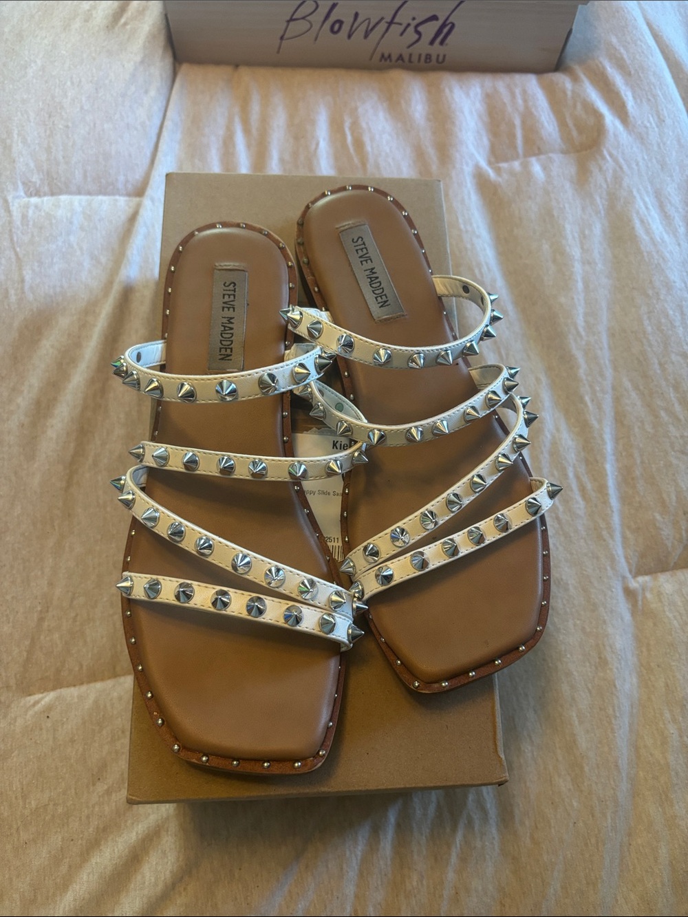 Steve Madden White Studded Multi-Strap Slide Sandals